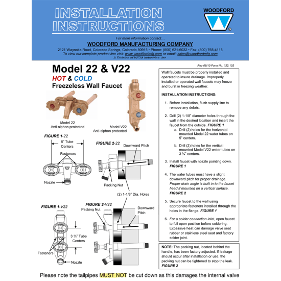 Outside Hot and Cold Mixer Tap - Woodford Model 22 No Freeze Outside Tap with Through wall pipe