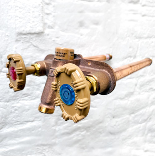 Outside Hot and Cold Mixer Tap - Woodford Model 22 No Freeze Outside Tap with Through wall pipe